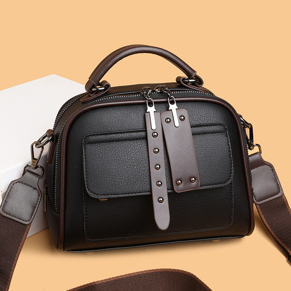 High end ladies' handbag multi-layer large capacity commuting bag(Black)